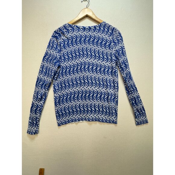 Ann Taylor Knit Cardigan Sweater Womens LP Blue Ikat Button Front V-Neck Cozy - Picture 10 of 12